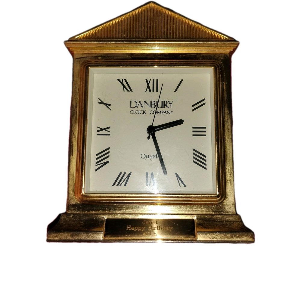 Danbury Co Quartz Clock‎ Mantel Desk Gold tone Paperweight Happy 40th Bday Janet